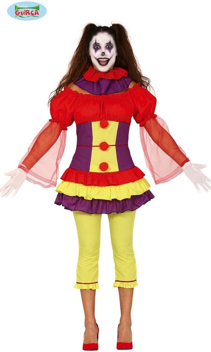 Clown & Nar Kostuum | Bonte Grappige Clown Circus Krone | Vrouw | Maat 42-44 | Halloween | Verkleedkleding